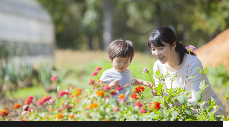 親子　植物鑑賞　写真